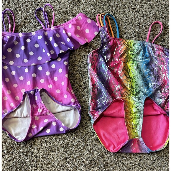Set of Two Girls One Piece Swimsuits Wonder Nation & Okami Sz 6 Multicolor - Picture 3 of 10